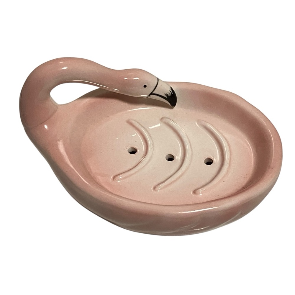 Vintage Pier 1 Imports Pink Flamingo Ceramic Soap Dish Japan Bathroom Decor
